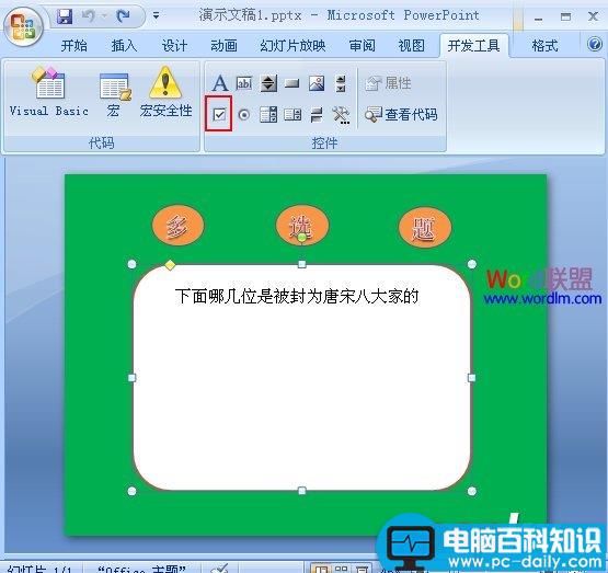 在PowerPoint2007中制作多选题