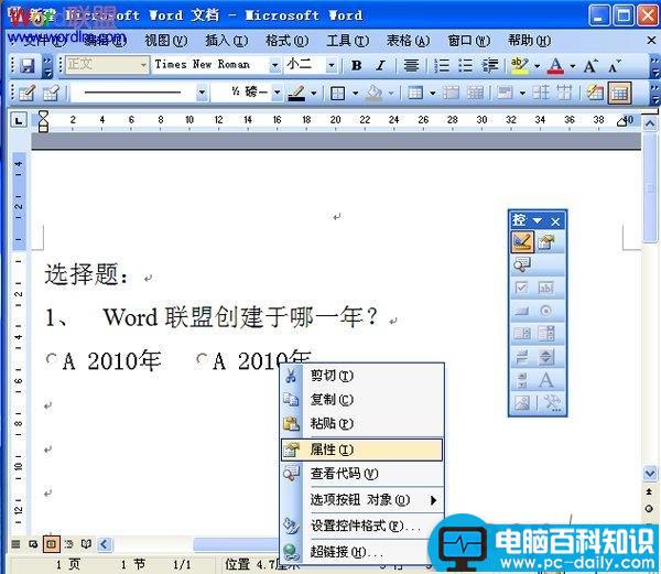 在Word2003中制作电子版单择题的方法