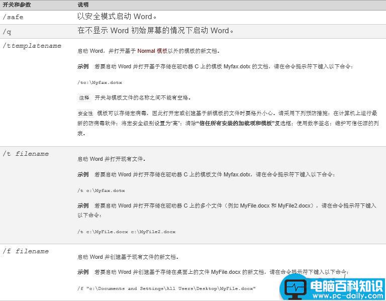 MicrosoftOffice Word2007的命令行开关
