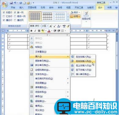 Word2007：插入表格的行与列