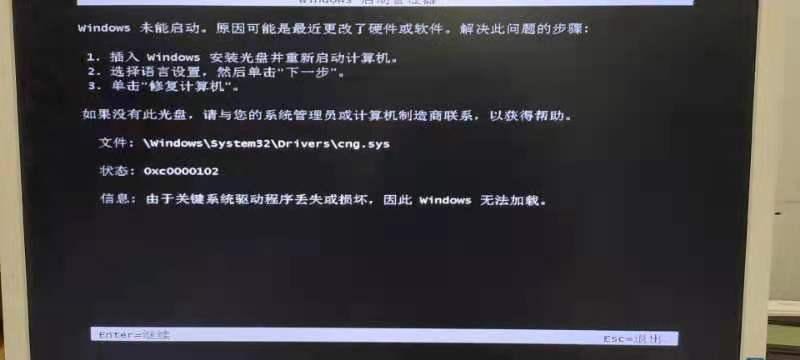 windows未能启动（win7电脑cng.sys损坏无法开机）(1)