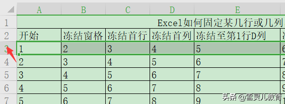 wps怎样冻结行和列（Excel如何固定某几行或几列）(6)