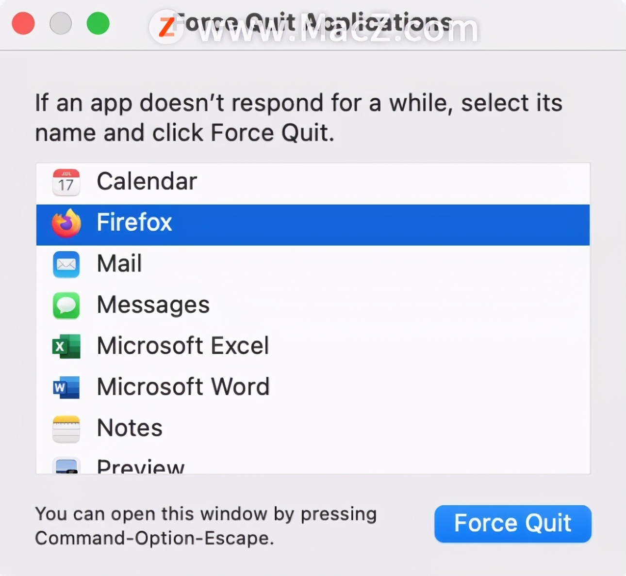 mac退出程序快捷键（使用键盘快捷键强制退出苹果Mac无响应应用程序）(2)