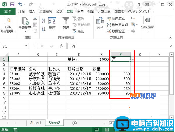 Excel2013,如何,设置,据以,百万,单位,显示