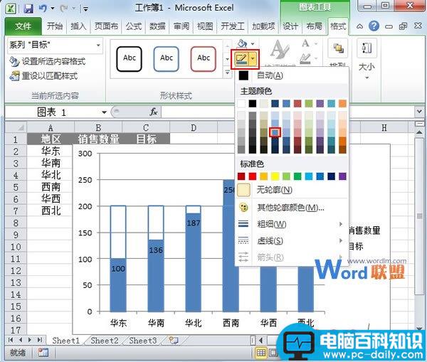 Excel2010图表制作柱形目标进度图