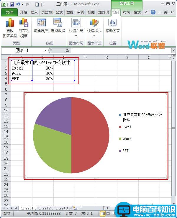 Excel2010简单扇形统计图的制作