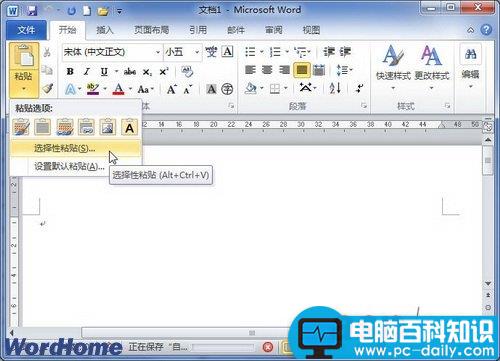 在Word2010中选择性粘贴嵌入数据对象