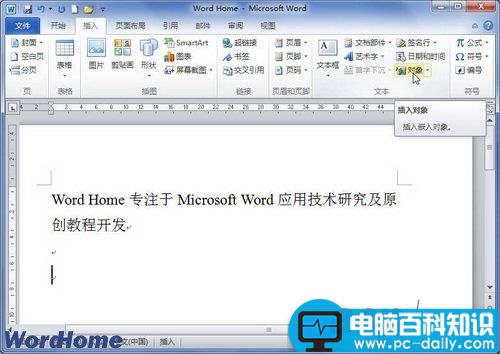 在Word2010文档中插入文件对象