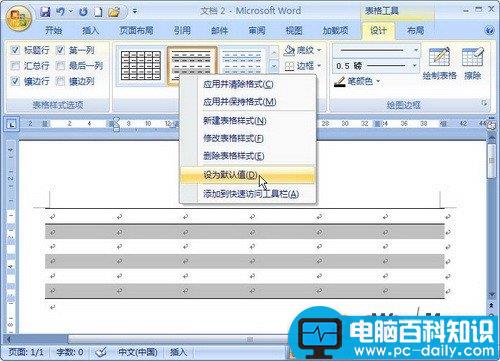 Word 2007技巧：设置默认表格样式