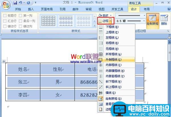 在Word2007中制作双线表格