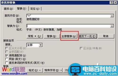 在Word2003中使用通配符进行模糊替换