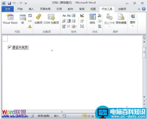 在Word2010中制作打钩控件框